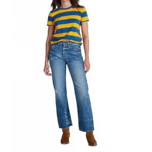 NEW ASKK NY classic stripe tee in blue and gold stripe